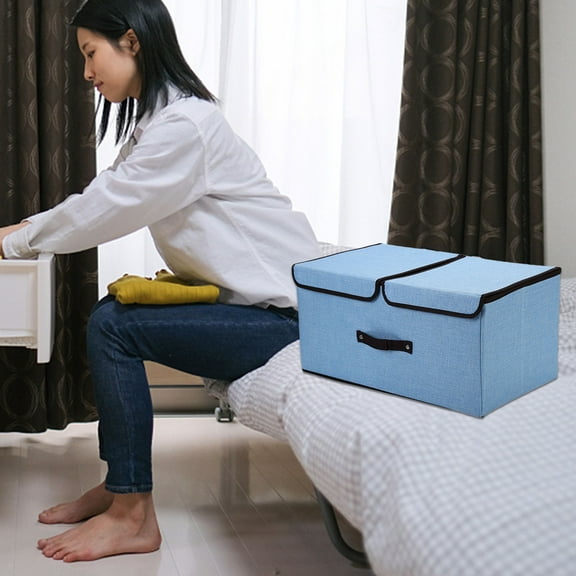 CHEEPUM 15x15x15 Storage Cubes Storage Storage With Double Lids Foldable Linen Fabric Storage Boxes With Lids Collapsible Closet Organizer Containers With Cover For Home Bedroom Office Roll