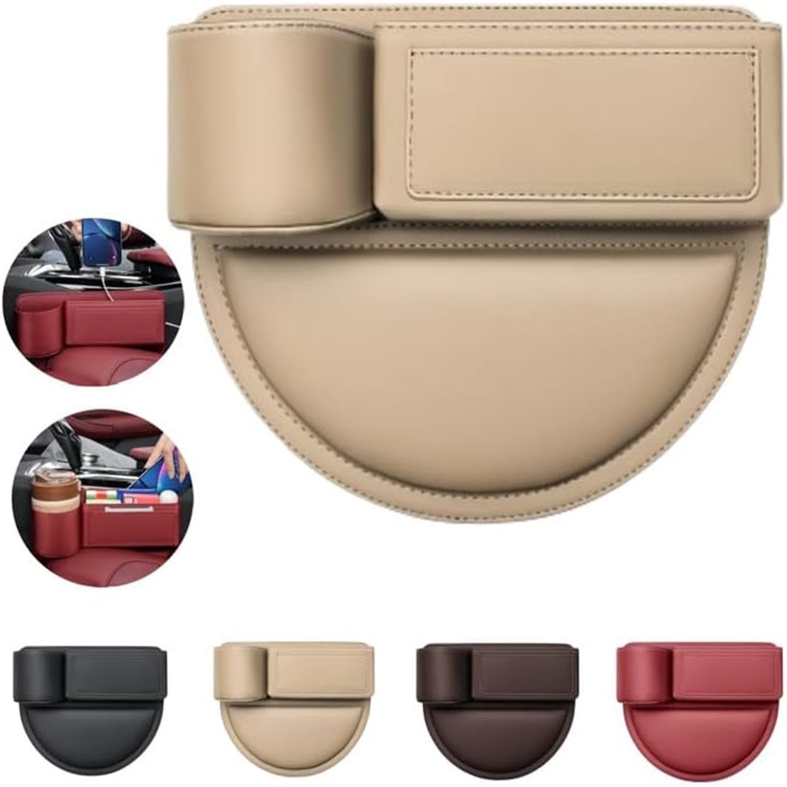 CHEEPUM Car Leather Cup Holder Bag 2024 New Seat Storage Box Adjustable