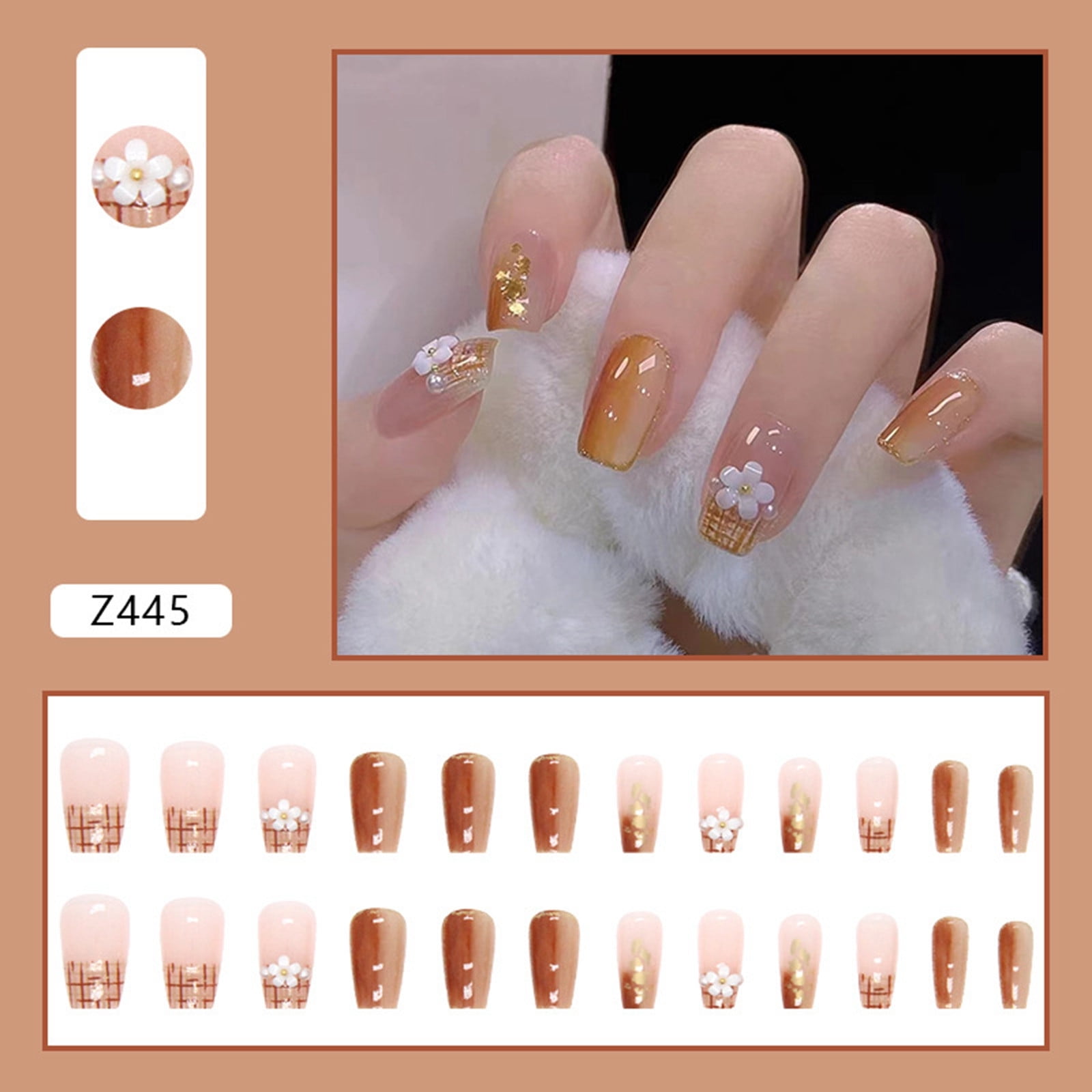 CHEEPUM Finger Nails Coffin Early Autumn Two Color Gradual Change False ...