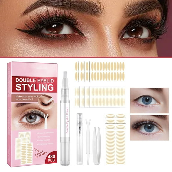 CHEEPUM Skin Tags Removal Products Eyelid Tape Double Eyelid Strips Eyelid Lifter Self Eye Tapes Fiber For Droopy Mono Eyelids 480 Eyelid Tape 5ML Eyelid Fork Rods Ice Roller for Face And Eye