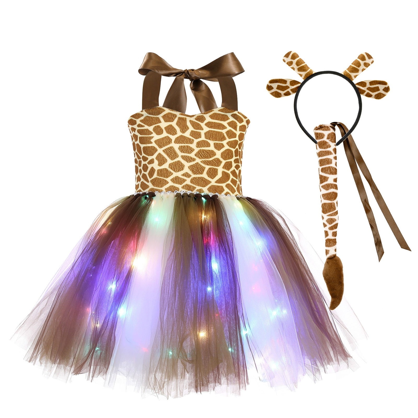 CHEEPUM Toddler Girls Party LED Sleeveless Cartoon Animals Mesh Tutu