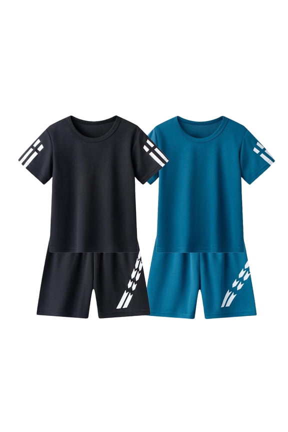 2 Pack Sets For Kids Short Sleeve Athletic T Shirt And Shorts Outfit Boys Breathable Mesh Quick Dry Running Sportwear 2-Piece Clothes