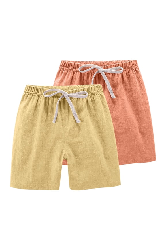 2 Pack Toddler Little Boys Girls Cotton Linen Shorts Boys Casual Shorts Pull-on Shorts Soft Kids Boy Girl Shorts for Summer