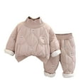 thumbnail image 1 of CHEEREAM 2 Piece Winter Warm Outfits for Toddler Kids Newborn Baby Girls Fleece Linen Quilted Pullover Tops and Pants with Pockets for 3 Months-6 Years, 1 of 4