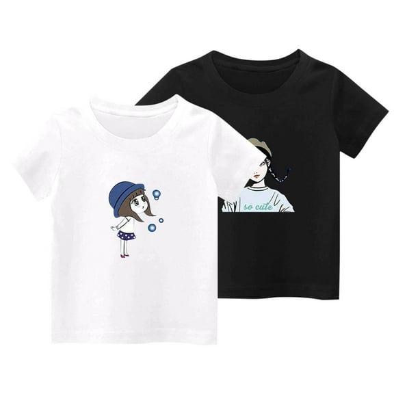 CHEEREAM 2Pack Girl Shirt Cute Girls Print T Shirt 3-14 Year Toddler Kids Graphic Short Sleeve Tee Tops