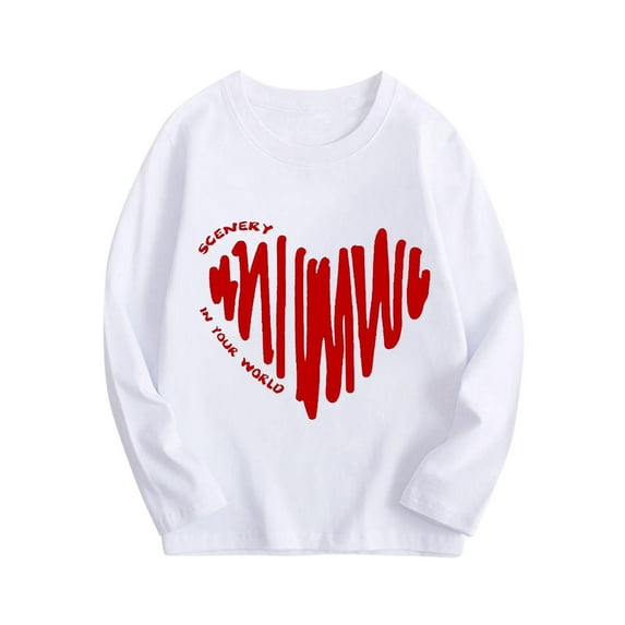 CHEEREAM 3-10T Girls Long Sleeve Shirts Cotton Shirt Crewneck Girls' Funny Love Shape Graphic Tee Shirt Tops