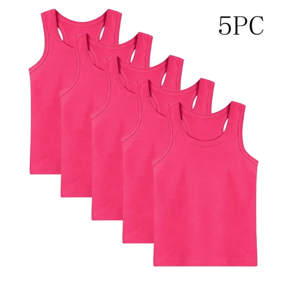 CHEEREAM 5 Pack Girls Active Tank Top Crew Neck Sleeveless Blouse Lightweight Breathable Leisure Athletic Shirt For Kids