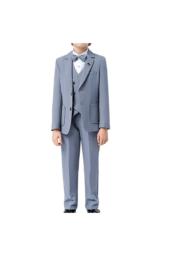 5 Piece Toddler Boys Suit Set Kids Boys' Wedding Outfit Communion Suits Adjustable Waist for 2-11 Years