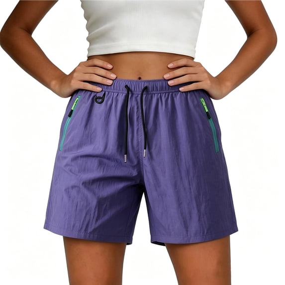 CHEEREAM Active Shorts for Womens High Elastic Waist Bottoms with Zippered Pockets Drawstring Lightweight Shorts Side Striped