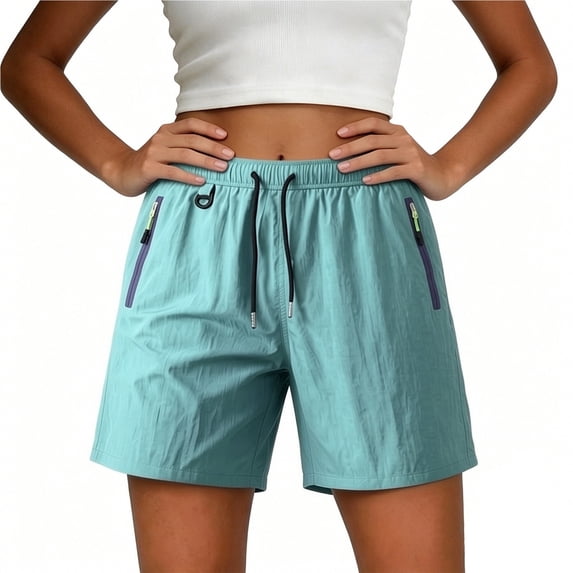 CHEEREAM Active Shorts for Womens High Elastic Waist Bottoms with Zippered Pockets Drawstring Lightweight Shorts Side Striped