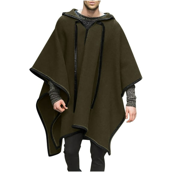 CHEEREAM Alpaca Poncho for Mens Pancho Mexican Hooded Cowboy and Western Ponchos Adult Blanket Vintage Hoodie Pullover Coat Army Green M