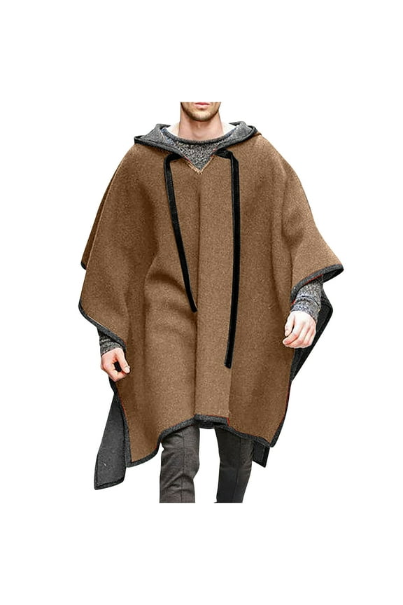 Alpaca Poncho for Mens Pancho Mexican Hooded Cowboy and Western Ponchos Adult Blanket Vintage Hoodie Pullover Coat Brown 3XL