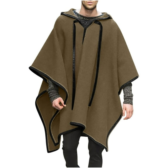 CHEEREAM Alpaca Poncho for Mens Pancho Mexican Hooded Cowboy and Western Ponchos Adult Blanket Vintage Hoodie Pullover Coat Khaki S