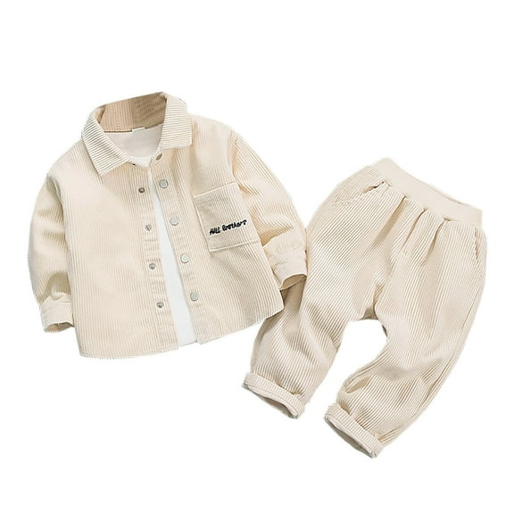 CHEEREAM Baby Boys 2 Pieces Clothes Set Toddler Kids Corduroy Button Down Long Sleeve Collar Shirts and Elastic Waist Pants Outfits for 9 Month-5 Years