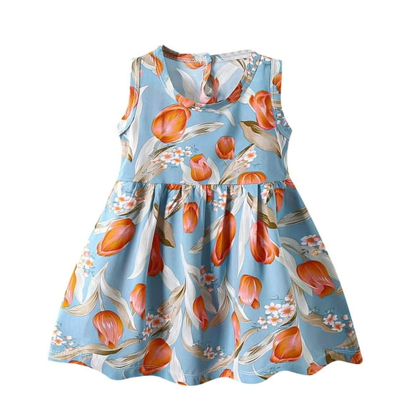 CHEEREAM Baby Girl Dress Summer Casual Ruffle Sleeve Dresses Floral Print Sundress Princess Dress for Toddlers 6Months-11Years Green 1 Years