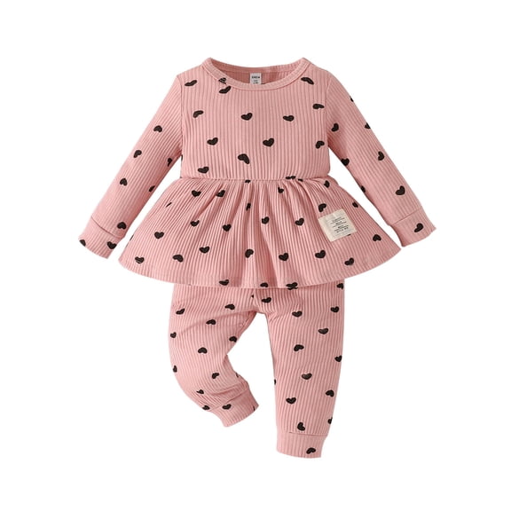 CHEEREAM Baby Girls Clothes Toddler Girl Fall Winter Outfits Heart Print Long Sleeve Ribbed Tops Pants Set for 6 9 12 18 24 Months 2t 3t Girls