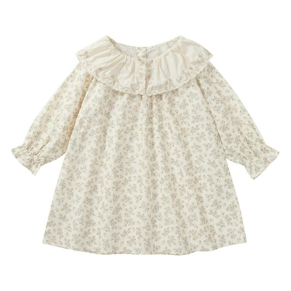 CHEEREAM Baby Girls Long Sleeve Casual Dresses Toddler Ruffle Floral Print Spring Fall Cotton Dress for 2-8 Years