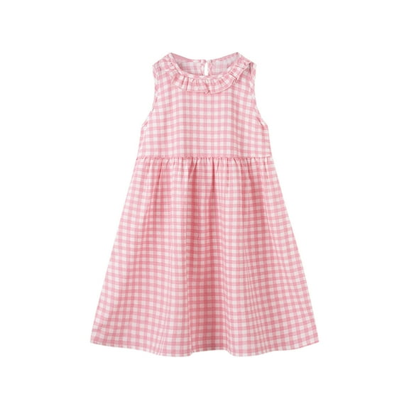 CHEEREAM Baby Girls Plaid Dress Sleeveless Gingham Spring Summer Collar Dresses Little Girl Flowy Beach Line Sundress Size 3-10 Years