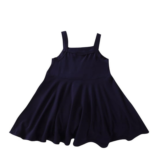 CHEEREAM Baby Toddler Little Girls Spaghetti Strap Dress Sleeveless Solid Ruffle Flowy Swing Dresses for 6Months-13Years Blue 100