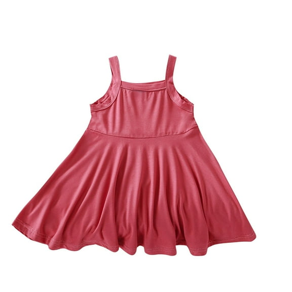 CHEEREAM Baby Toddler Little Girls Spaghetti Strap Dress Sleeveless Solid Ruffle Flowy Swing Dresses for 6Months-13Years Pink 130