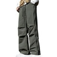 thumbnail image 1 of CHEEREAM Baggy Cargo Pants Men Wide Leg Casual Parachute Pants Jogger Drawstring Hiking Hip Hop Pants with Pocket Army Green XL, 1 of 5