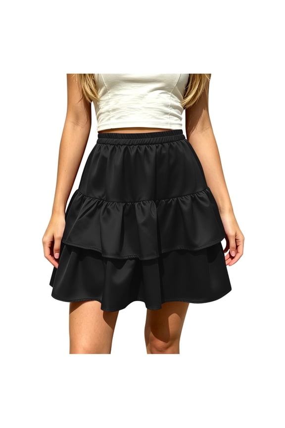 Boho Mini Skirts for Womens Flowy Ruffle Tiered Skirts Beach Vacation Casual High Elastic Waist Skirts
