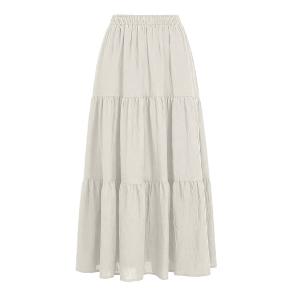 CHEEREAM Boho Skirt For Womens A-Line Ruffle Elastic High Waist Tiered Flowy Summer Casual Beach Long Skirts with Pockets