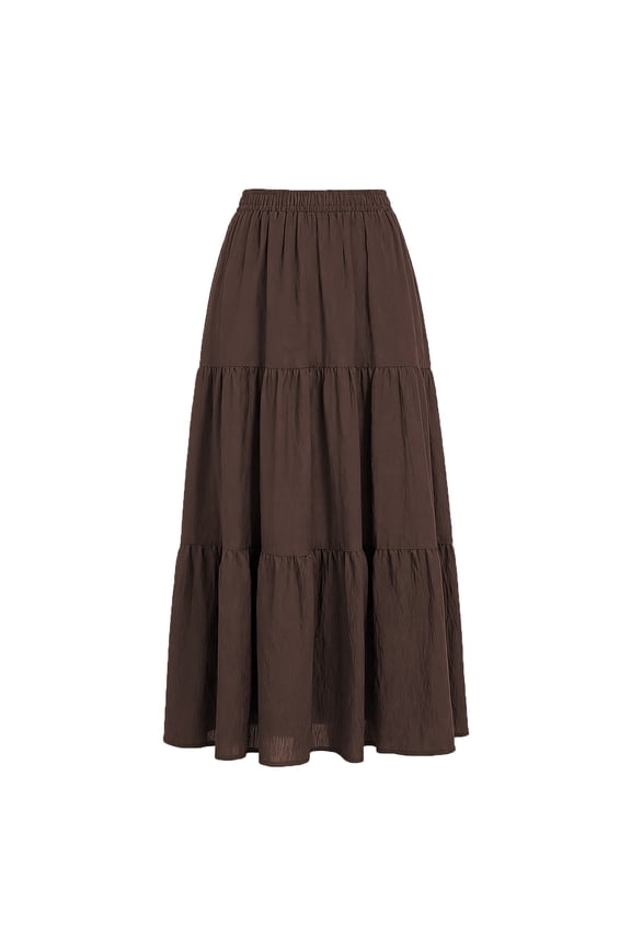 Boho Skirt For Womens A-Line Ruffle Elastic High Waist Tiered Flowy Summer Casual Beach Long Skirts with Pockets