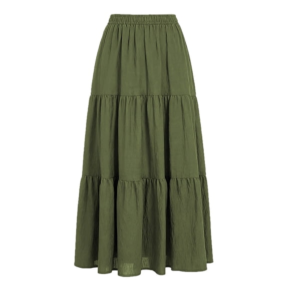 CHEEREAM Boho Skirt For Womens A-Line Ruffle Elastic High Waist Tiered Flowy Summer Casual Beach Long Skirts with Pockets