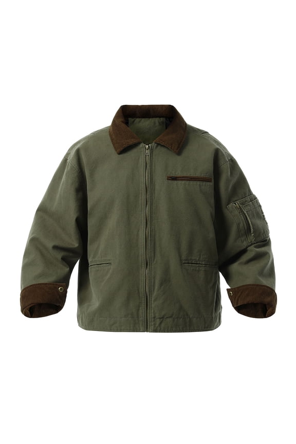 Bomber Jacket for Men Oversized Lightweight Zipper Jackets Casual Washed Streetwear Vintage Stylish Cotton Coat with Pockets Army Green 2XL