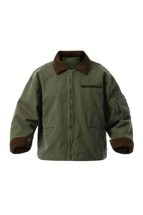 Bomber Jacket for Men Oversized Lightweight Zipper Jackets Casual Washed Streetwear Vintage Stylish Cotton Coat with Pockets Army Green XL