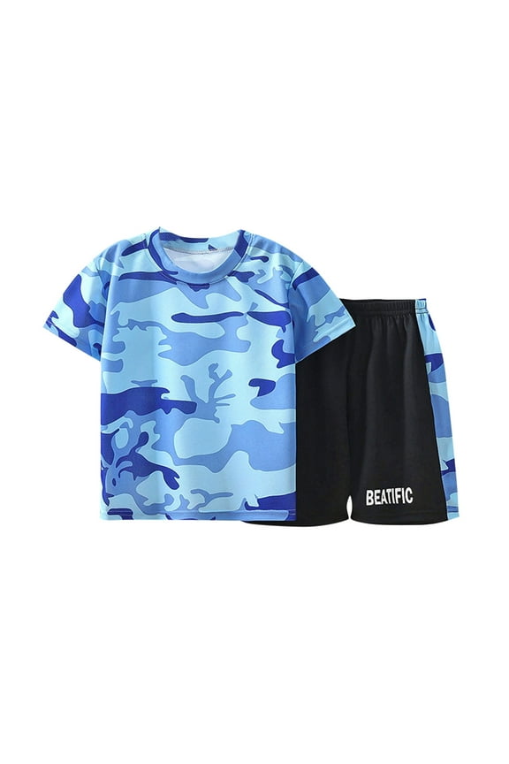 Boys 2 Piece Short Set Short Sleeve Shirt and Shorts 2 Pack Bundle Set for Kids and Toddlers Summer Cute Cartoon Print Baby Boy Girl Clothes for 2-9 Years