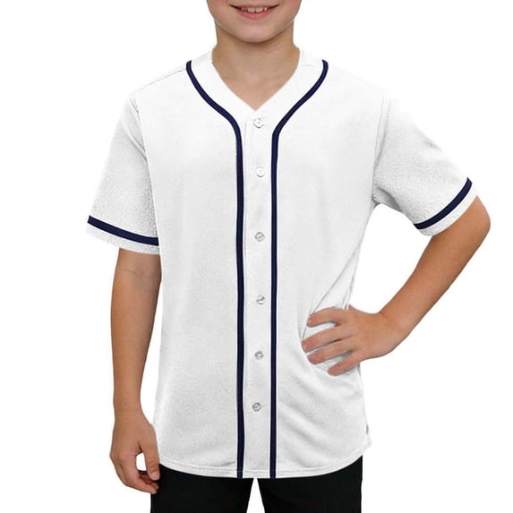 CHEEREAM Boys Baseball Jersey Shirt Mesh Button Down Blank Softball Short Sleeve Tops Kids V-Neck Hip Hop Active Hipster Shirts