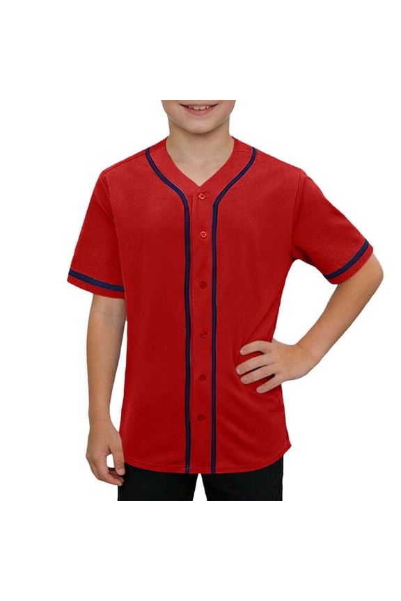 Boys Baseball Jersey Shirt Mesh Button Down Blank Softball Short Sleeve Tops Kids V-Neck Hip Hop Active Hipster Shirts