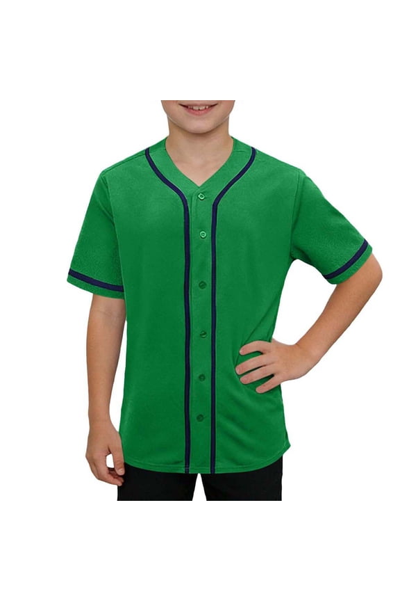 Boys Baseball Jersey Shirt Mesh Button Down Blank Softball Short Sleeve Tops Kids V-Neck Hip Hop Active Hipster Shirts