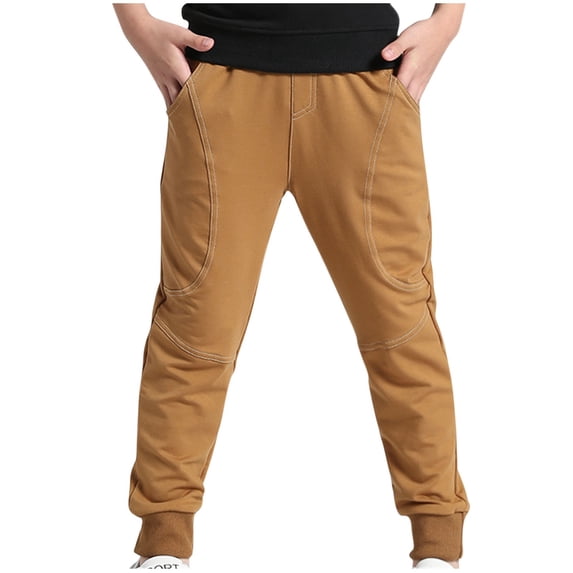 CHEEREAM Boys' Basic Stretch Skinny Pants High Waisted Cotton Pant Kids Fashion Elastic Waist Trouser with Pockets Age 7T-14 Years