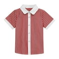 thumbnail image 1 of CHEEREAM Boys Button Down Short Sleeve Shirt Collared Round Bottom Back Pleat Dress Shirt Casual Summer Turndown Striped T-Shirt 3-11 Years, 1 of 4
