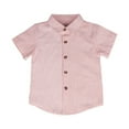 thumbnail image 1 of CHEEREAM Boys Button Down Short Sleeve Shirt Collared Round Bottom Back Pleat Dress Shirt Casual Summer Turndown Striped T-Shirt 3-9 Years, 1 of 4