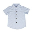 thumbnail image 1 of CHEEREAM Boys Button Down Short Sleeve Shirt Collared Round Bottom Back Pleat Dress Shirt Casual Summer Turndown Striped T-Shirt 3-9 Years, 1 of 4