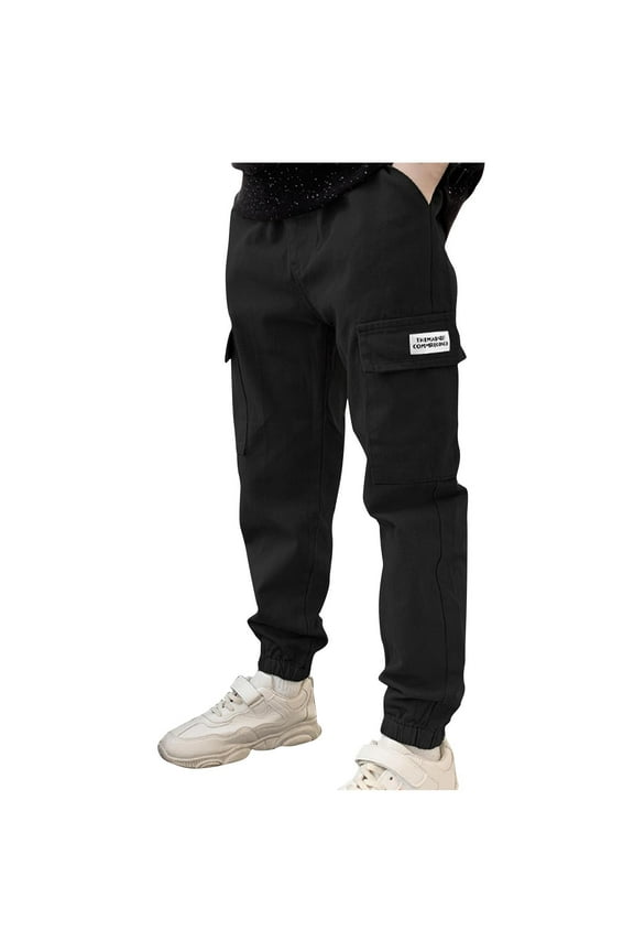 Boys' Cargo Pants Casual Kids Joggers Elastic Waist Outdoor Hiking Baggy Trousers with Mulit for 8-14 Years