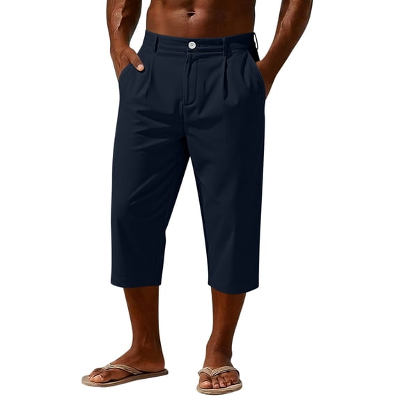 CHEEREAM Capri Pants for Mens Button Side Splited Cuff Elastic Drawstring Waist Cropped Palazzo Pants Casual Comfy Lightweight Sportwear