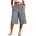 thumbnail image 1 of CHEEREAM Capri Pants for Womens Summer Elastic Waist Wide Leg Drawstring Bottom Baggy Trendy Daily Wear Pockets Cropped Trousers, 1 of 6