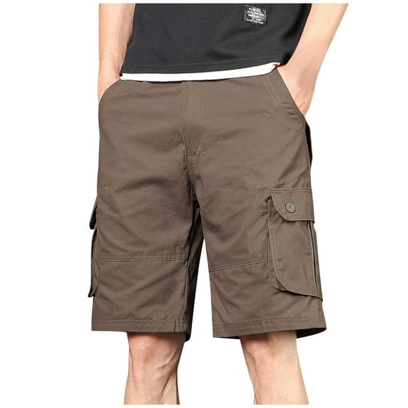 CHEEREAM Cargo Shorts for Men Elastic Waist Zipper Relaxed Stretch Lightweight Work Shorts Casual 2025 Summer Tactical Pants Coffee L