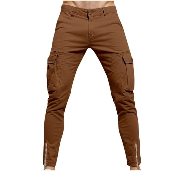 CHEEREAM Casual Cargo Pants for Men Stretchable Regular Fit Cargo Work Pants with 6 Pockets for Outdoor Mens Work Pants Brown M