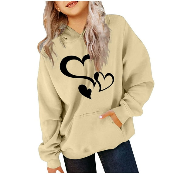 CHEEREAM Cute Hoodies for Teen Girls Trendy Preppy Hooded Sweatshirts Oversized Long Sleeve Shirts Heart Print Clothes for Girls