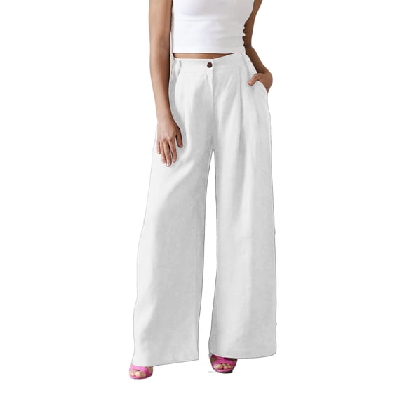 CHEEREAM Dress Pants For Womens Casual Slacks Work Pleated Trousers High Waist Wide Leg Dressy Pockets Bottom Loose Fit