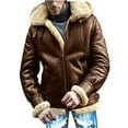 thumbnail image 1 of CHEEREAM Faux Leather Jacket Men Suede Faux Fur Jacket Outwear Coat with Hooded Winter Casual Sherpa Lined PU Leather Overcoat Coffee 4XL, 1 of 6