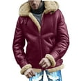 thumbnail image 1 of CHEEREAM Faux Leather Jacket Men Suede Faux Fur Jacket Outwear Coat with Hooded Winter Casual Sherpa Lined PU Leather Overcoat Wine XXL, 1 of 6