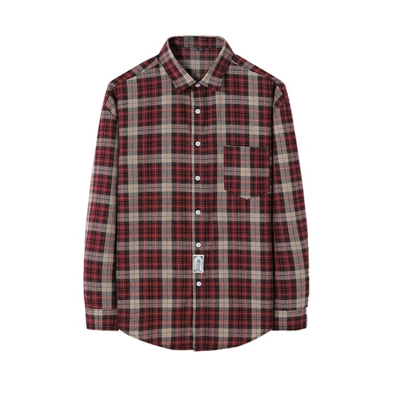 CHEEREAM Flannels for Men Lightweight Plaid Shirt Fall Long Sleeve Shirts Casual Button Down Collar Dress Shirt Loose Shirts Red 4XL