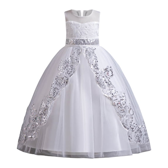 CHEEREAM Flower Girl Lace Dress for Kids Wedding Bridesmaid Pageant Party Formal Long Gown Princess Communion Tulle Bow Dresses